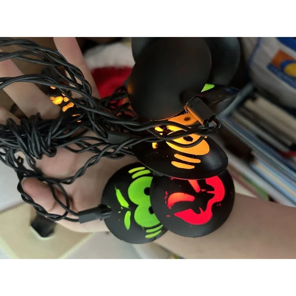 Halloween Blow Mold Spider Faces String Lights Blowmold Vtg 10 Light